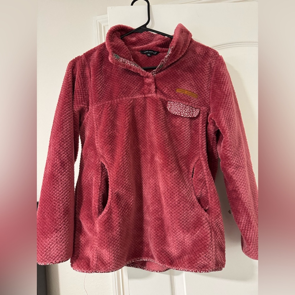 Simply Southern Youth Sherpa Pullover Fleece – Dark Rose Pink